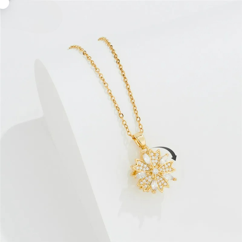 Collar Colgante Flor de Circón Giratoria Anti-Estrés oro
