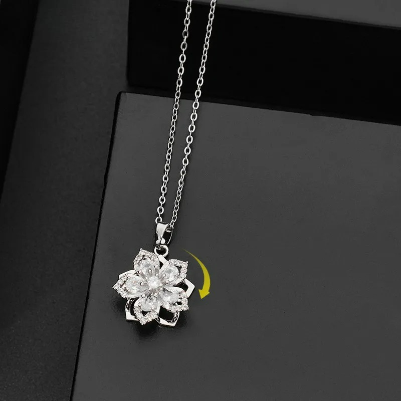 Collar Colgante Flor Giratoria Anti-Estrés plata