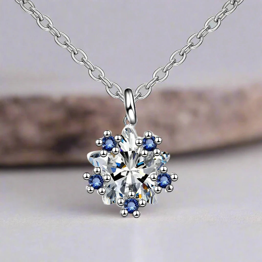 Collar con Colgante de Copo de Nieve para Mujer en Plata Azul