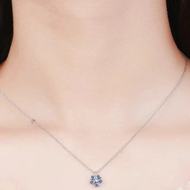 Collar con Colgante de Copo de Nieve para Mujer en Plata Azul