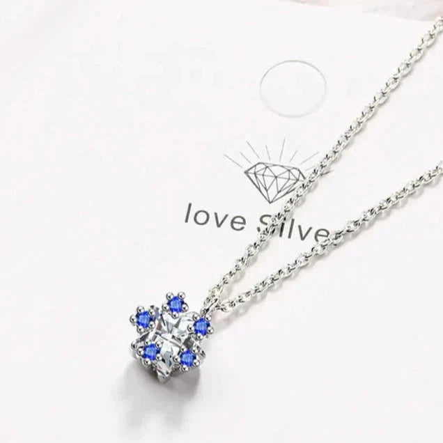 Collar con Colgante de Copo de Nieve para Mujer en Plata Azul