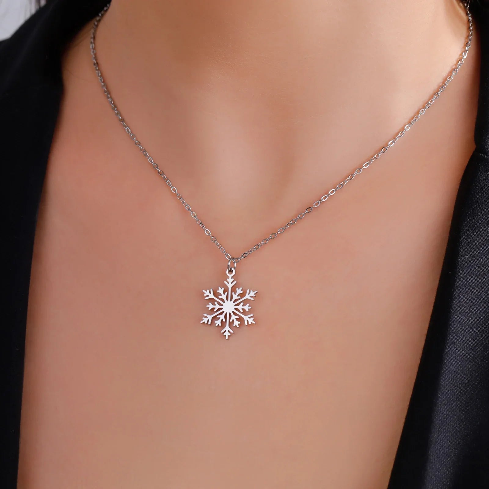 Collar Colgante Copo de Nieve Invierno plata