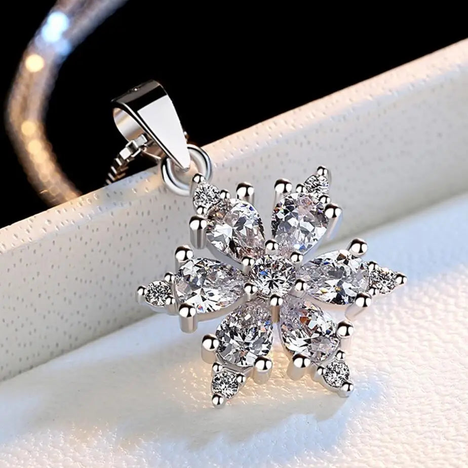 Collar Colgante Copo de Nieve Invierno Mujer Plata