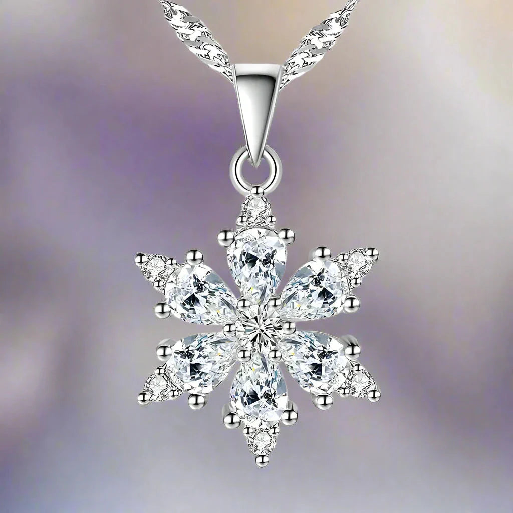 Collar Colgante Copo de Nieve Invierno Mujer Plata