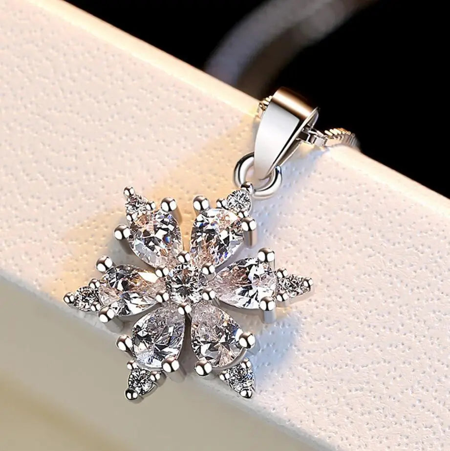 Collar Colgante Copo de Nieve Invierno Mujer Plata