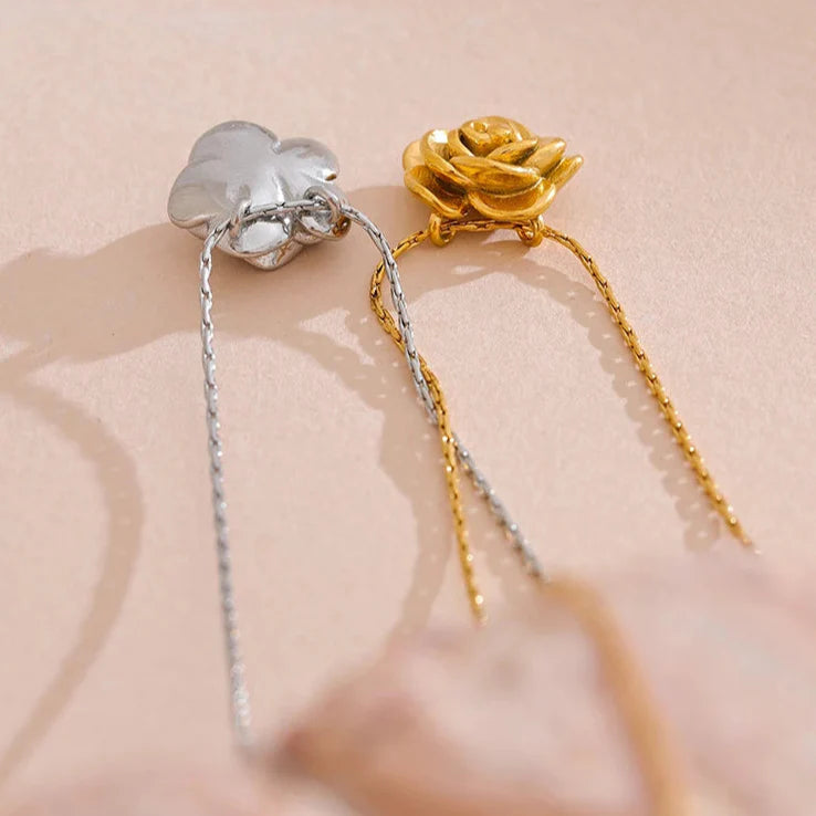 Collar Colgante Gran Flor de Rosa plata