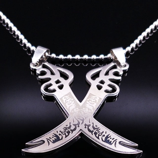 Collar Colgante Islam Musulmán Espada de Ali Zulfikar plata