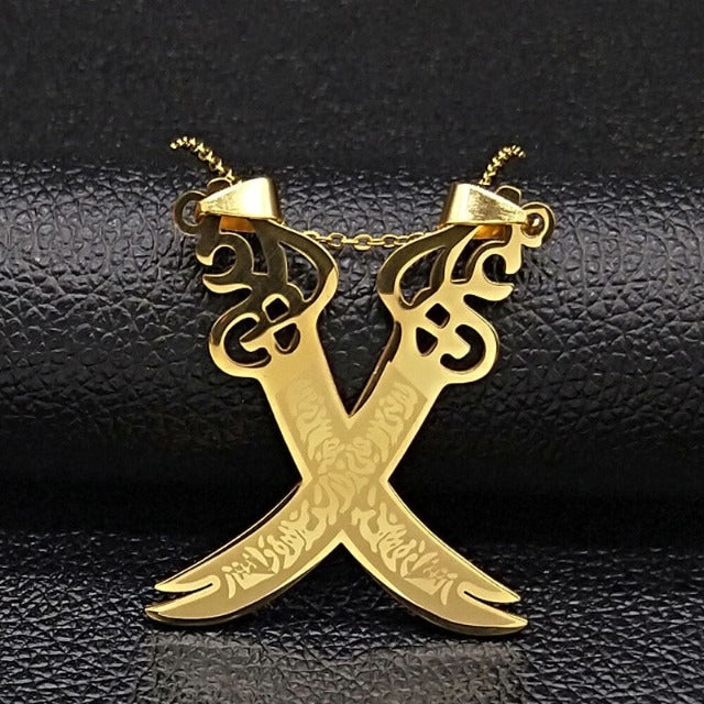 Collar Colgante Islam Musulmán Espada de Ali Zulfikar oro