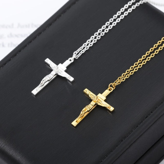 Collar y Colgante Jesús Cristo Cruz Hombre plata