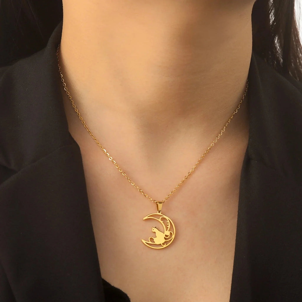 Collar Colgante Luna de Gato oro