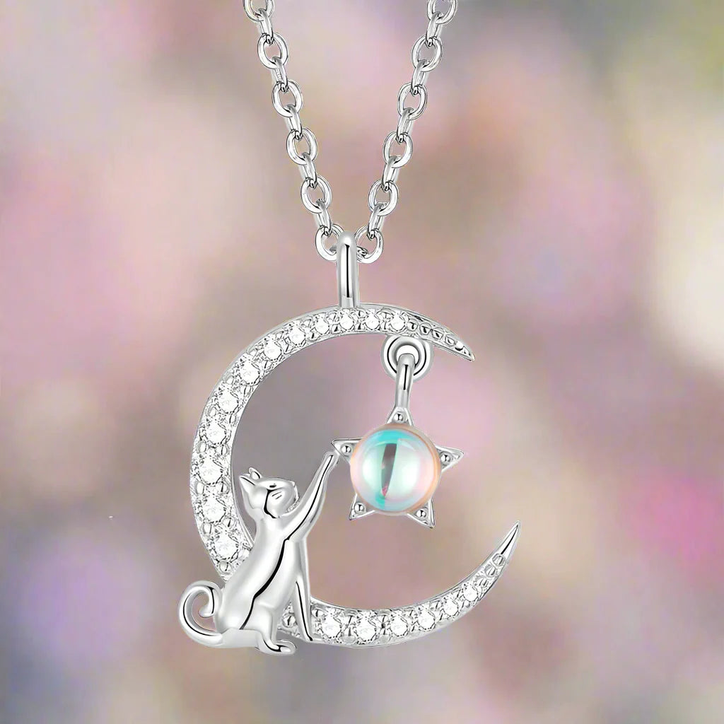 Collar Colgante Luna en Circonio y Gato