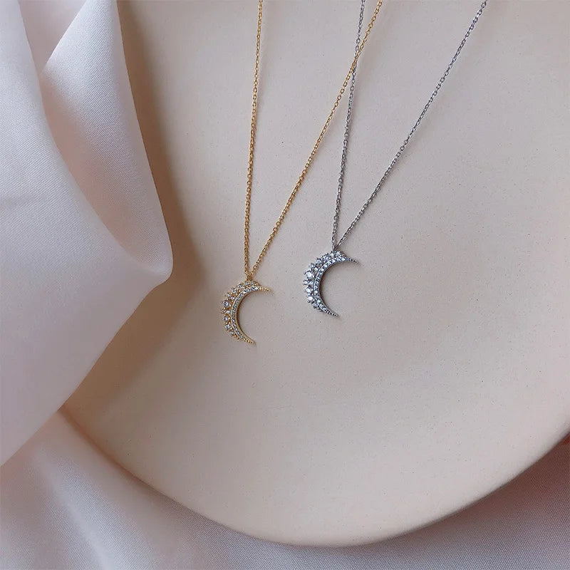Collar Colgante Luna en Circonio para Mujer oro plata