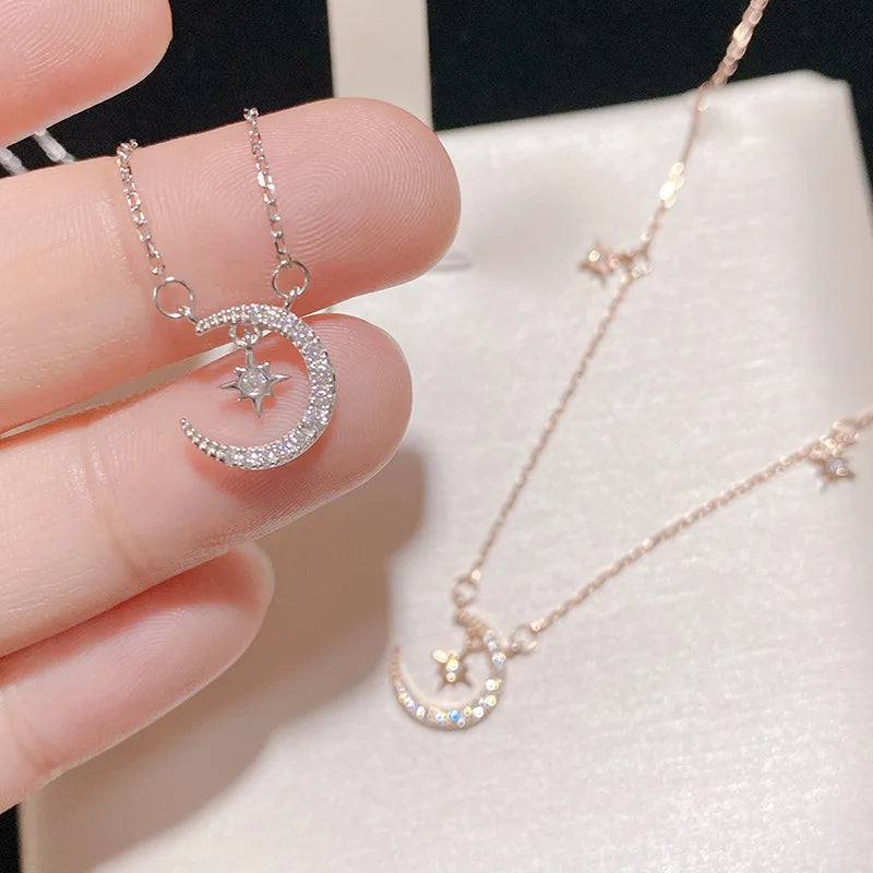 Collar Colgante Luna y Estrella en Circonio para Mujer