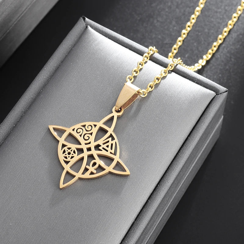 Collar Colgante Nudo de Bruja Wicca de Protección oro