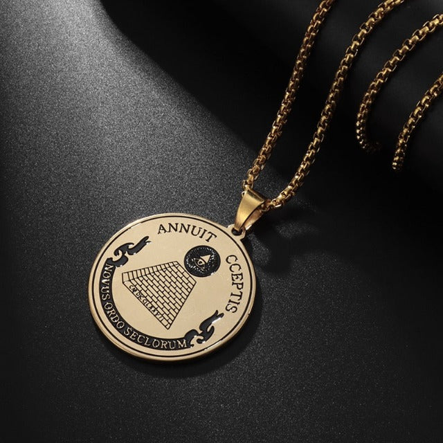 Collar Colgante Ojo de la Providencia Pirámide Illuminati oro