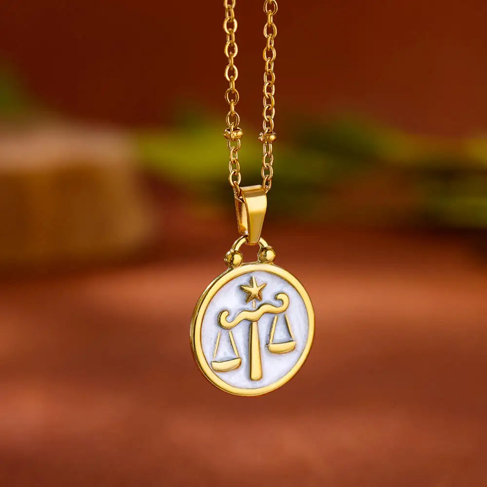 Collar Colgante Oro y Blanco Signo del Zodiaco 12 Constelaciones libra