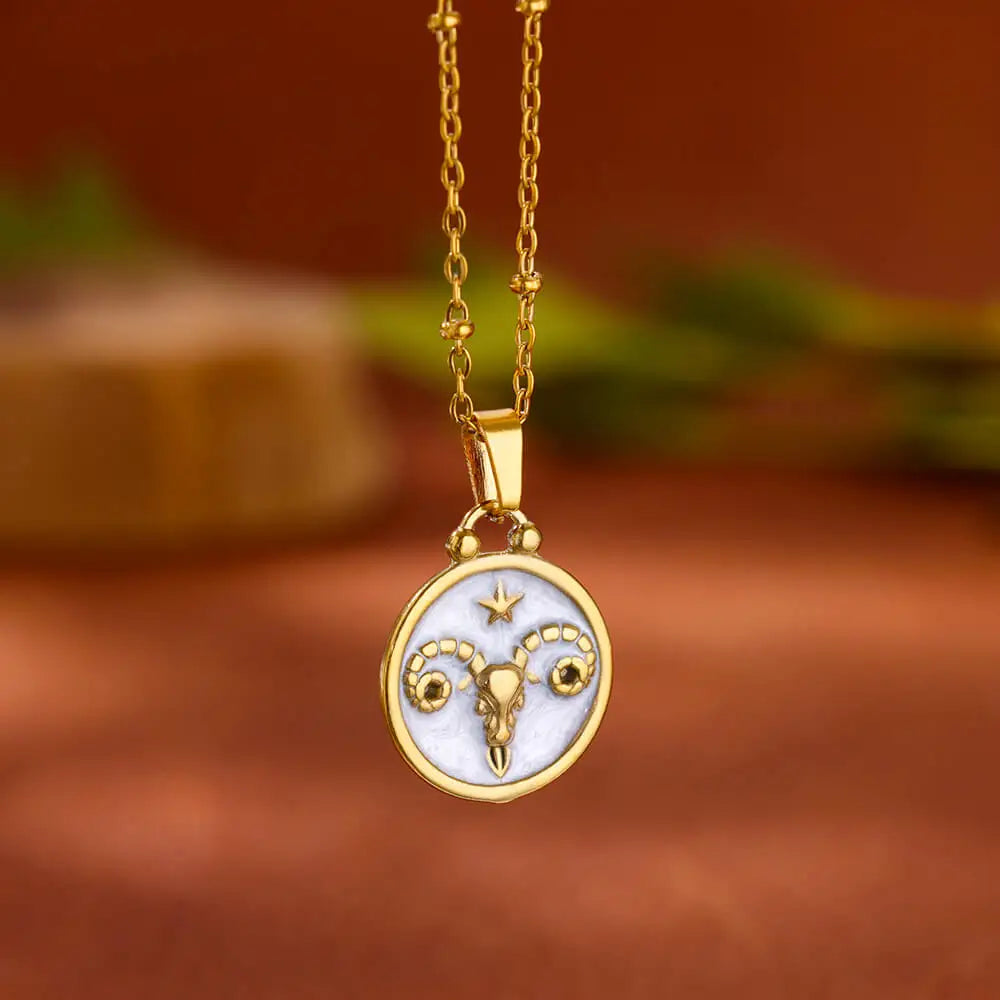 Collar Colgante Oro y Blanco Signo del Zodiaco 12 Constelaciones aries