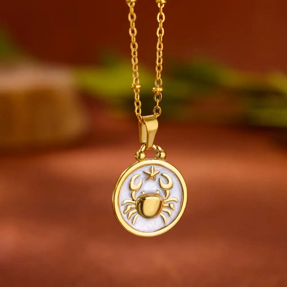 Collar Colgante Oro y Blanco Signo del Zodiaco 12 Constelaciones cáncer
