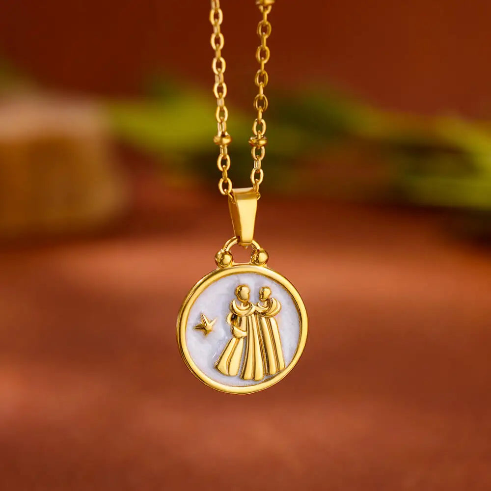 Collar Colgante Oro y Blanco Signo del Zodiaco 12 Constelaciones géminis