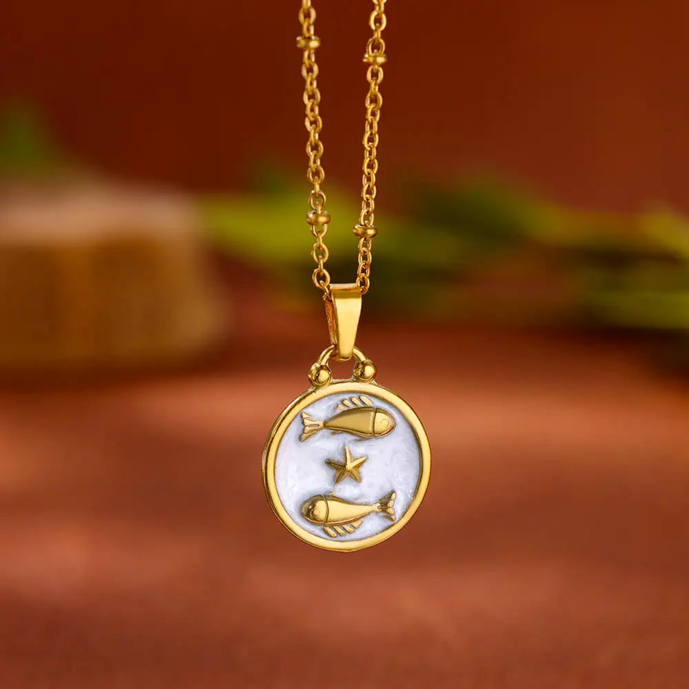 Collar Colgante Oro y Blanco Signo del Zodiaco 12 Constelaciones piscis