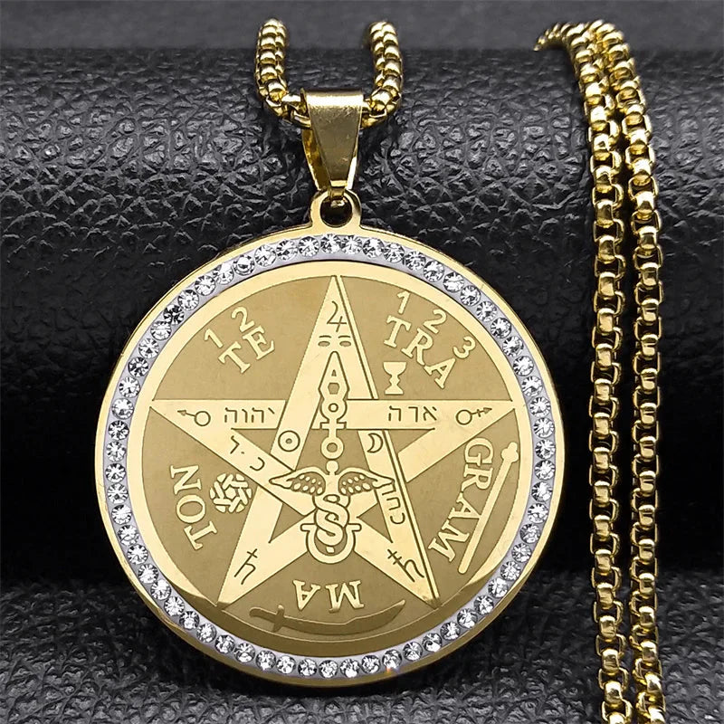 Collar Colgante Pentáculo Brujería Wicca oro