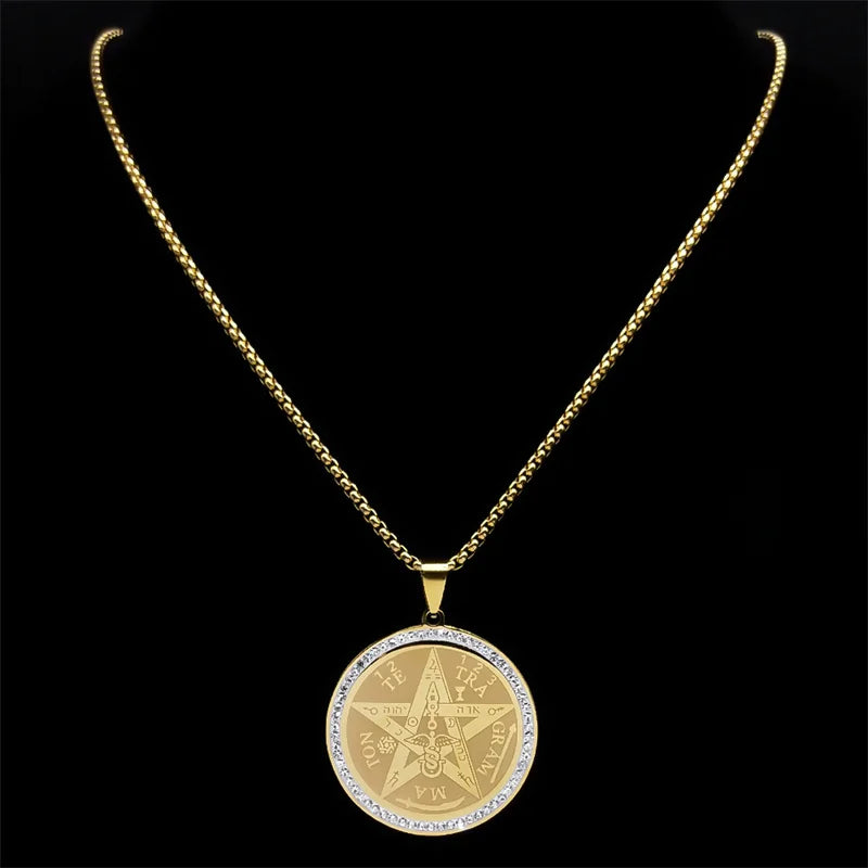 Collar Colgante Pentáculo Brujería Wicca oro