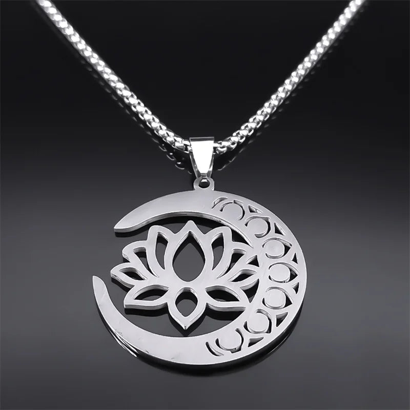 Collar Colgante Piedras 7 Chakras Flor de Loto plata
