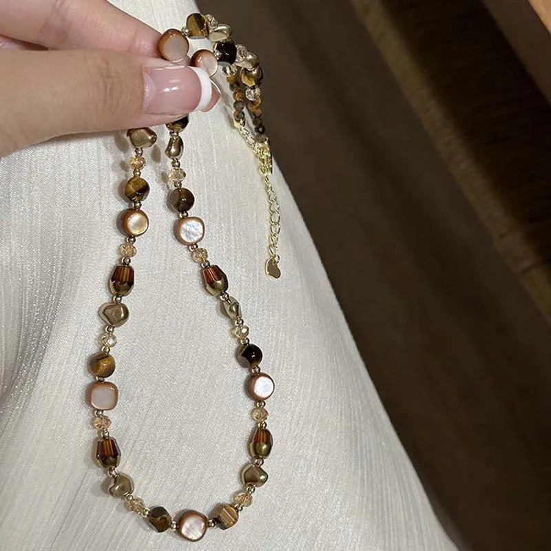 Collar Gargantilla con Colgante de Perlas Ojo de Tigre A