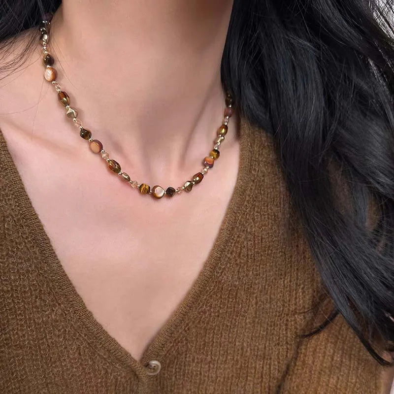 Collar Gargantilla con Colgante de Perlas Ojo de Tigre A