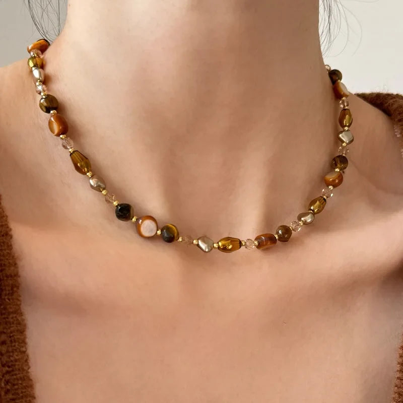 Collar Gargantilla con Colgante de Perlas Ojo de Tigre A