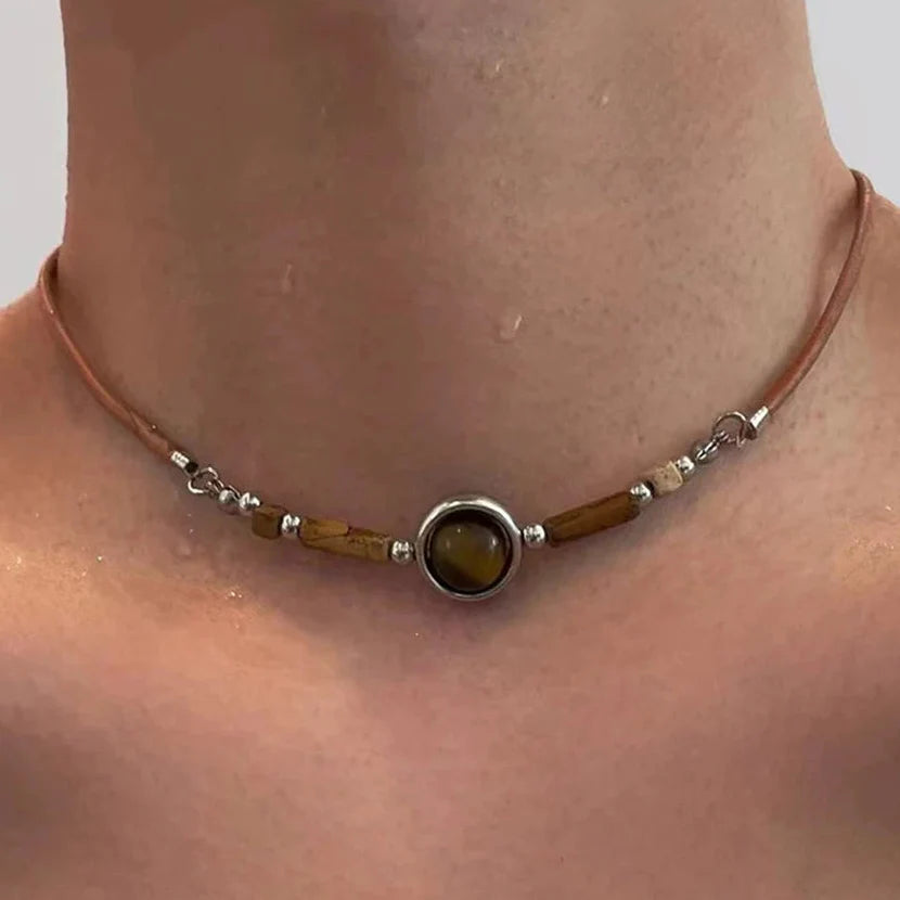 Collar con Colgante Gargantilla Ojo de Tigre
