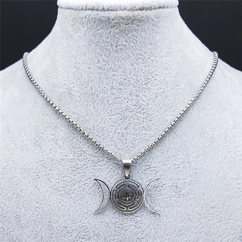 Collar Colgante Rueda de Hécate Hechicería Wicca Strophalos plata 50 cm
