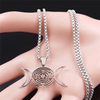 Collar Colgante Rueda de Hécate Hechicería Wicca Strophalos plata 50 cm