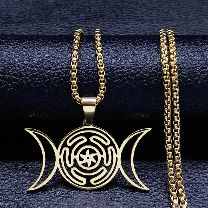 Collar Colgante Rueda de Hécate Hechicería Wicca Strophalos oro 60 cm