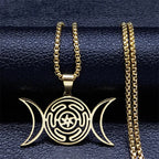 Collar Colgante Rueda de Hécate Hechicería Wicca Strophalos oro 60 cm
