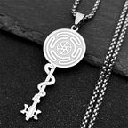 Collar Colgante Rueda de Hécate Strophalos Brujería Wicca plata 50 cm