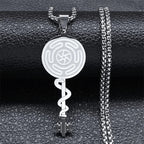 Collar Colgante Rueda de Hécate Strophalos Brujería Wicca plata 50 cm