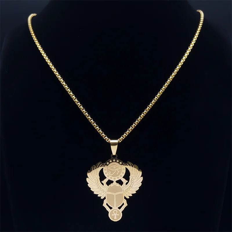 Collar Colgante Escarabajo Egipcio Ojo de Horus oro