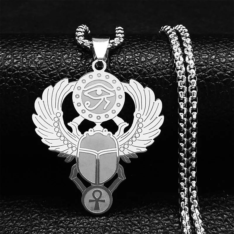 Collar Colgante Escarabajo Egipcio Ojo de Horus plata