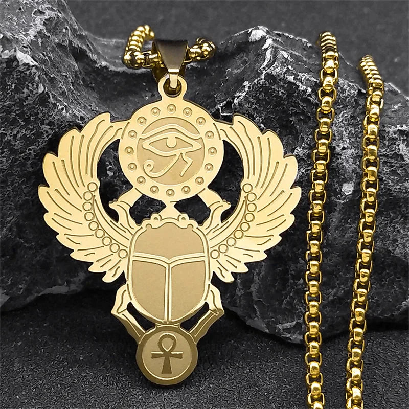 Collar Colgante Escarabajo Egipcio Ojo de Horus oro