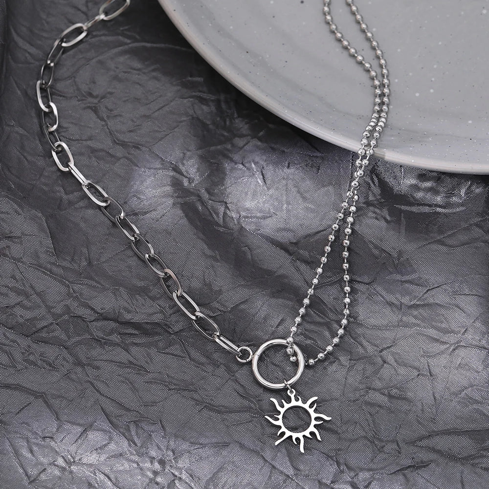 Collar Colgante Sol Asimétrico plata