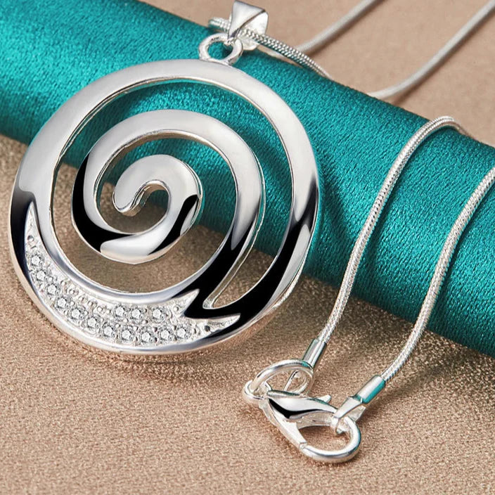 Collar y Colgante Espiral Mujer Plateado