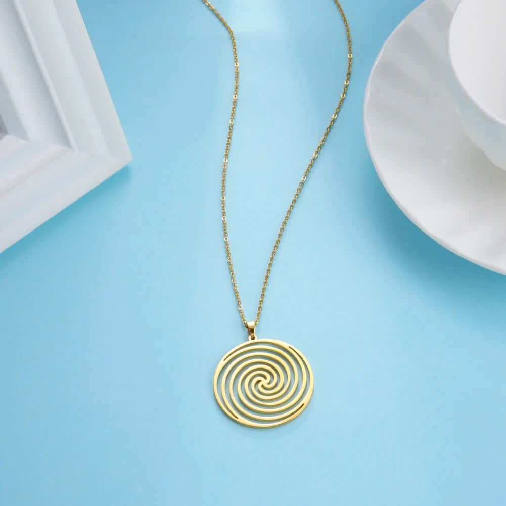 Collar y Colgante Espiral Geométrica oro
