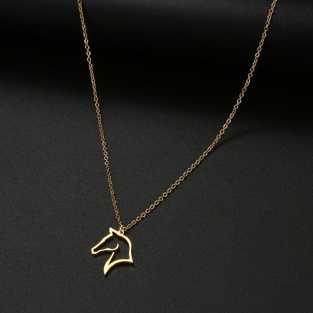 Collar Colgante Cabeza de Caballo Minimalista oro