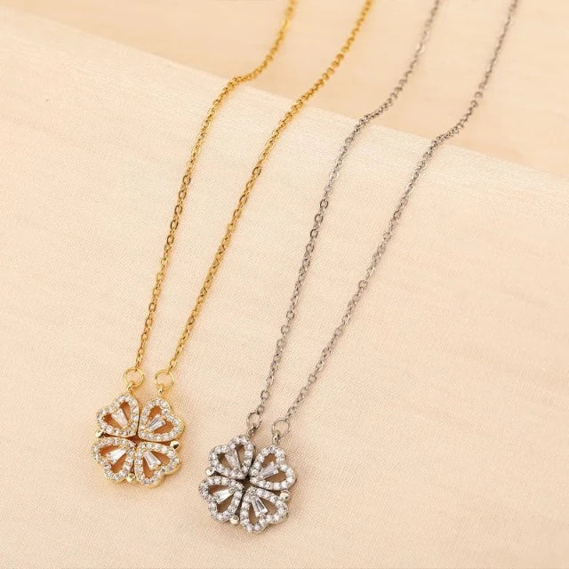Collar Colgante Trébol Corazón con Caja de Regalo