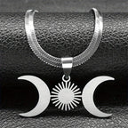 Collar Colgante Triple Luna Hechicería Wicca plata