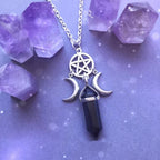 Collar Colgante Triple Luna Hechicería Wicca Mujer Pentáculo negro