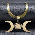 Collar Colgante Triple Luna Hechicería Wicca oro