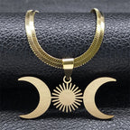 Collar Colgante Triple Luna Hechicería Wicca oro