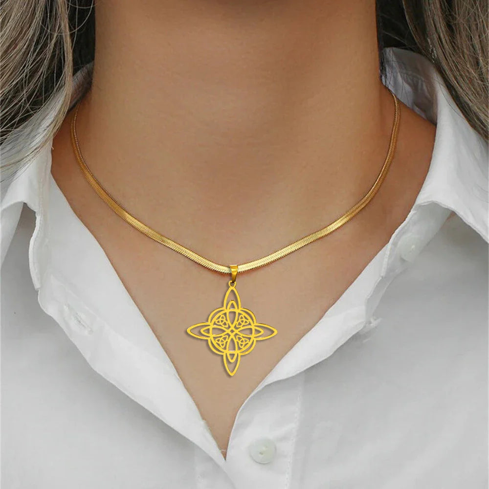 Collar Colgante Wiccano Nudo de Bruja Mujer Amuleto de Protección oro